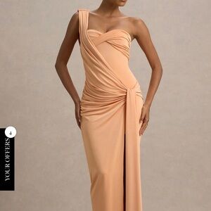 BRAND NEW W TAGS- Club L London One-Shoulder Draped Peach Evening Gown